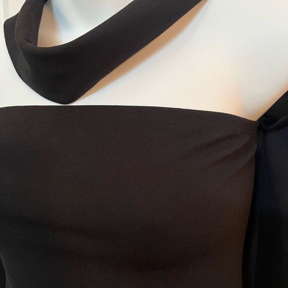 Little black dress with off the shoulder long sleeves and scarf like neckline - Picture 3 of 5